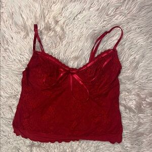 Red Lace Bralette Top Size Medium – Bow Detail, Feminine & Flirty